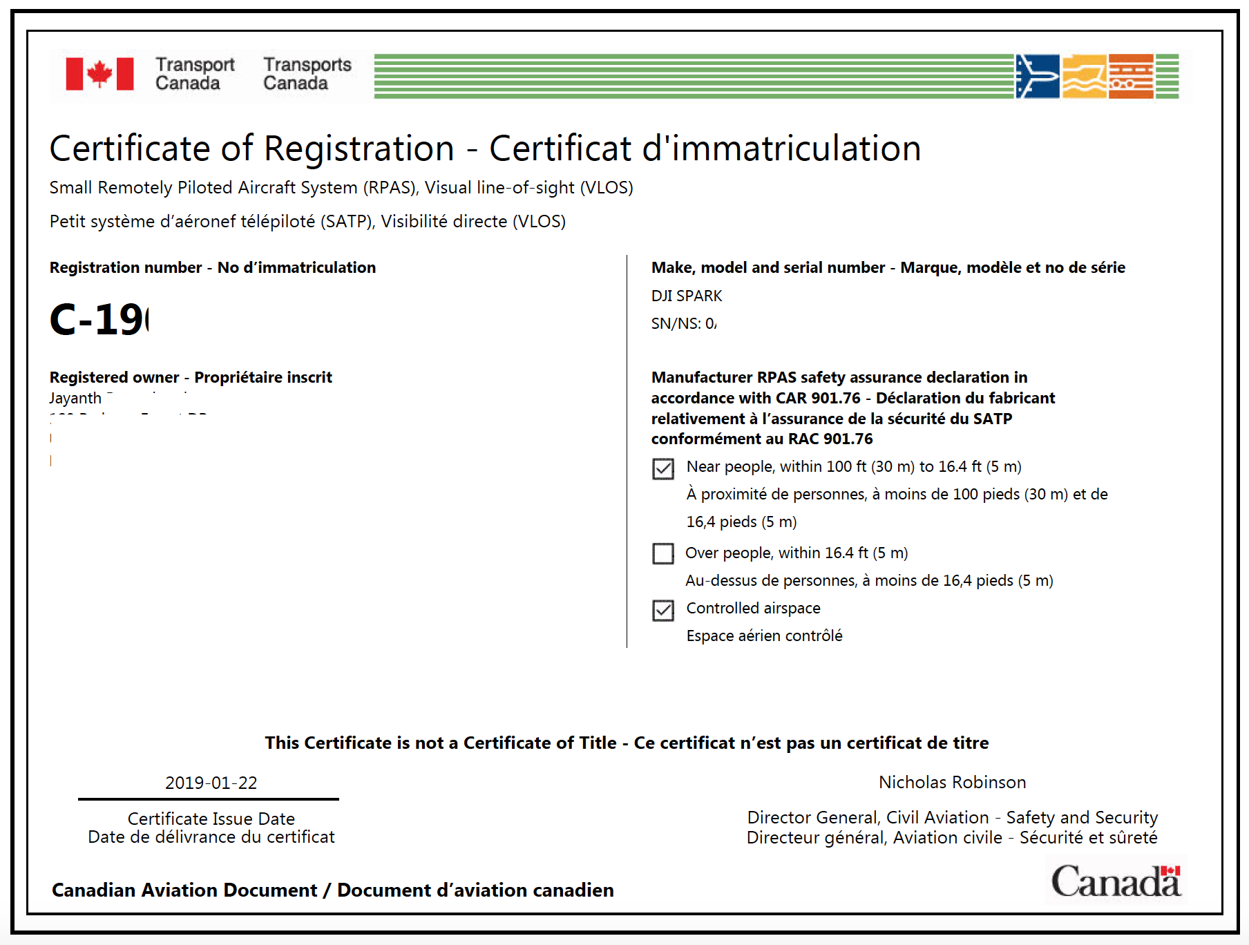 Drone Registration Certificate