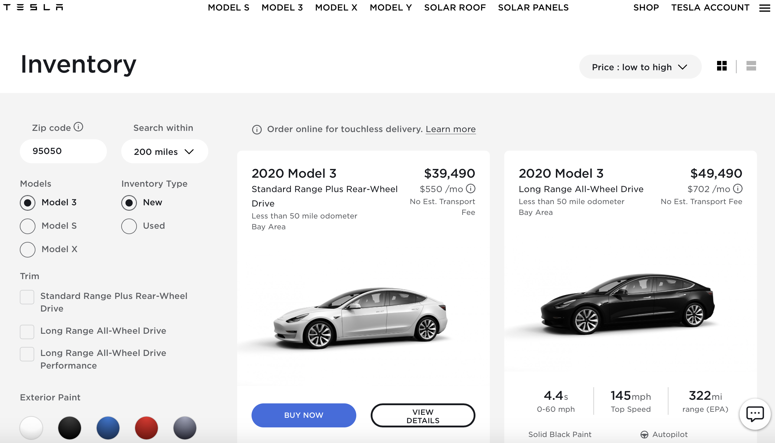 Tesla Inventory cars